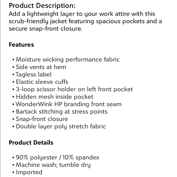 SOLD WonderWink Scrub Jacket NWT - Picture 2 of 2